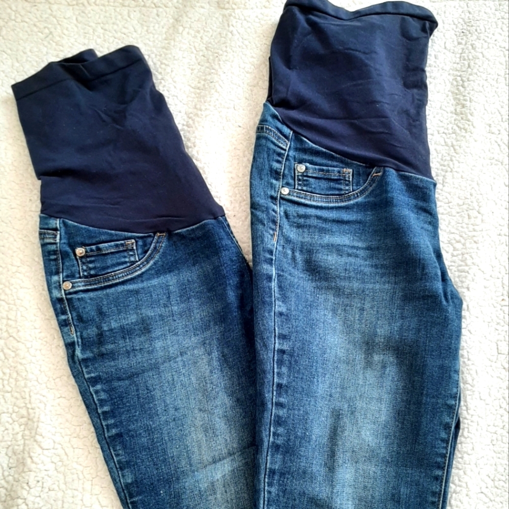 SOLD 2 Pairs Indigo Blue Maternity Jeans Small Long